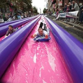 500ft Exciting Big Inflatable Slides, 3 Lane dài nước thành phố Slide