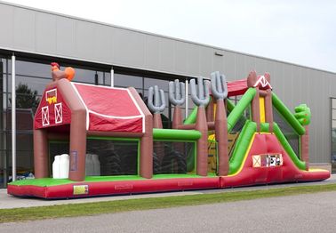 Khóa học vượt chướng ngại vật inflatable cao bồi Red Farm Bouncy Obstacle Course
