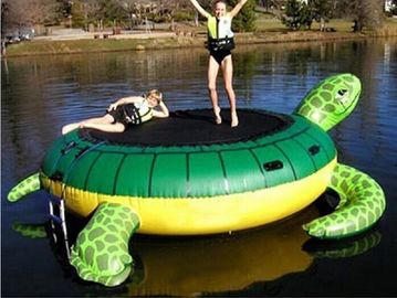 Sự kiện màu xanh lá cây ngoài trời inflatable nước trampoline in logo