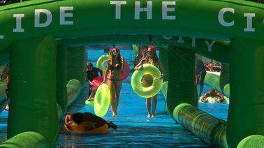 Trượt nước khổng lồ màu xanh lá cây, Crazy Fun 1000 Ft bơm hơi khổng lồ