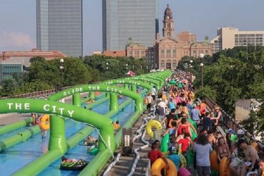 3 Lane xanh sân sau Inflatable nước Slides chống cháy SCT