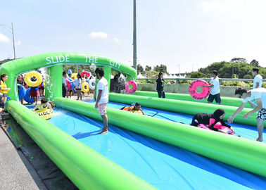 Dài vui màu xanh 3 ngõ 1000ft thành phố trượt một slide trượt nước inflatable