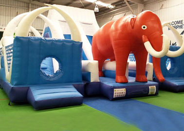 CE, EN14960 Màu Xanh Và Đỏ Giant Inflatable thế giới elephant Bouncer Trượt Cho KIds