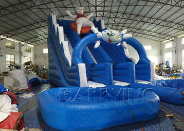 Màu xanh Lười Biếng Gấu Trượt Inflatable Thương Mại Với Hồ Bơi, Giant Trượt Nước Inflatable