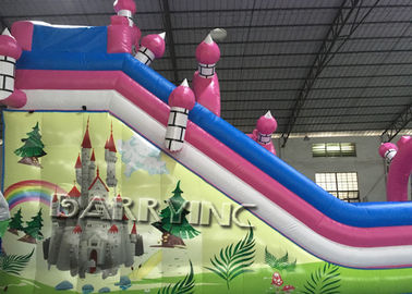 Hồng Dora Cartoon Trượt Inflatable thương mại Với Lâu đài Bouncy / Bouncy Slide