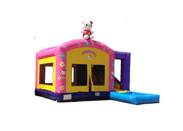 Trẻ em bên màu hồng hello kitty theo chủ đề bouncer inflatable với slide 0.55mm bạt PVC