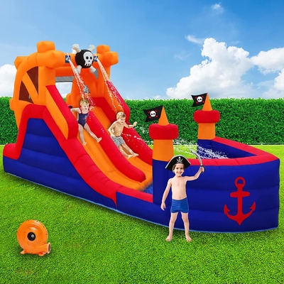 Pirate Ship Kids Bơm hơi đôi trượt nước với công viên nước Blower