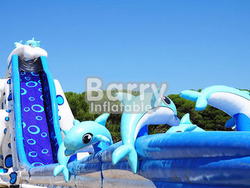 Màu xanh Animal Giant Dolphin Trượt Nước Inflatable Dành Cho Người Lớn Kích Huge Inflatable Slides