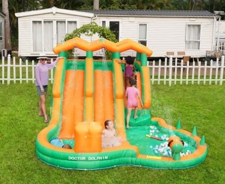 0.55mm PVC Water Slide Inflatable cho trẻ em Bounce House Blow Up Water Park với 2 slide