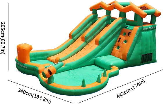 0.55mm PVC Water Slide Inflatable cho trẻ em Bounce House Blow Up Water Park với 2 slide