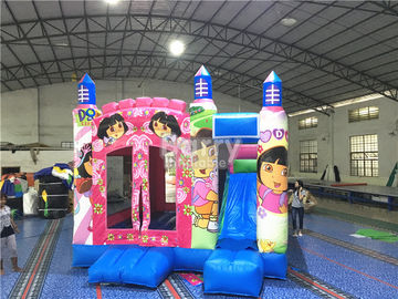 Công chúa màu hồng lớn Dora nhà bounce inflatable thương mại với in kỹ thuật số