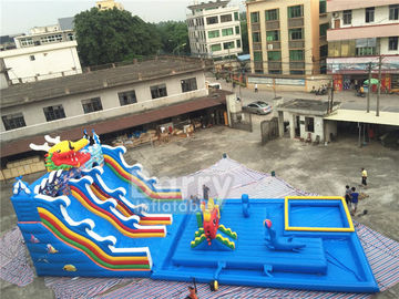 Mùa hè Rồng Heald Lớn Màu Xanh Inflatable Nước Slide Với Hồ Bơi Cho Trẻ Em Vui Chơi Giải Trí