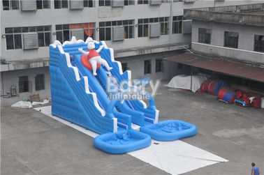 Blue Bear Big Inflatable Nước Slides 12x9x7m Với 2 Bể bơi