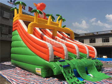 PVC khủng long đôi inflatable trượt nước cho hồ bơi với hạ cánh giường