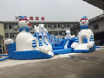 Ngoài trời tuyệt vời gấu inflatable công viên nước với slide màu xanh và trắng