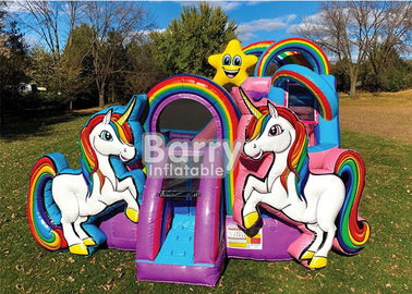 Tiệc cho thuê Unicorn Kid Zone Ướt Combo khô / Bơm hơi Unicorn Bounce House Jumper Slide Combo