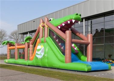 Đáng yêu Green Shark Blow Up Khóa học trở ngại cho trẻ em Giant Inflatable Games