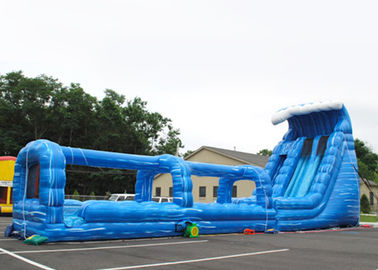 Khổng lồ người lớn màu xanh dài đôi inflatable trượt và trượt với hồ bơi
