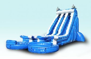 Blue 22 ft Dolphin Đúp lane Cali Dương Inflatable Nước Slides với PVC Tarpaulin Chất Liệu