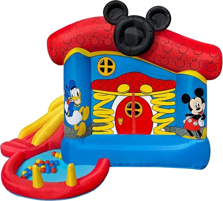 Bouncer bơm hơi PVC 0,55mm Disney Mickey Mouse Funhouse Nhà thoát ngoài trời có cầu trượt