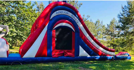 Trong nhà / ngoài trời vui vẻ và chơi Mỹ 3 làn đường trượt nước Bounce House Combo với cầu thang phía sau