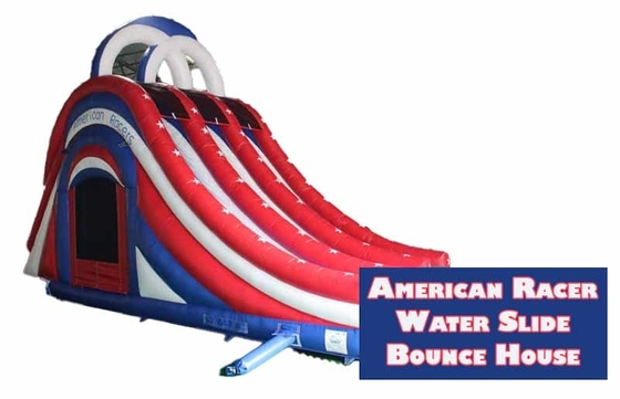 Trong nhà / ngoài trời vui vẻ và chơi Mỹ 3 làn đường trượt nước Bounce House Combo với cầu thang phía sau