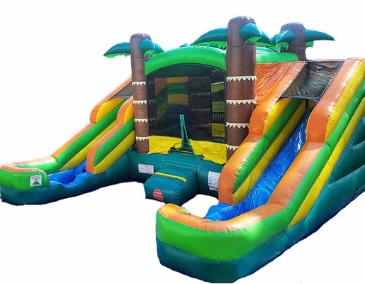 ướt hoặc khô Double Slide Tropical Bounce House Combo Jumping Castle cho trẻ em