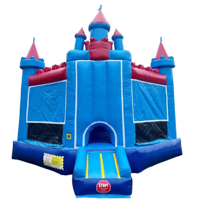 Trong nhà / ngoài trời Princess Castle Blue & Red Bouncy Castle với Slider cho sự kiện của bạn