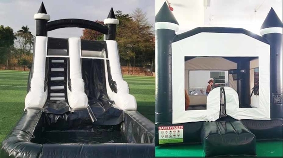 Trong nhà / ngoài trời Đen và trắng Tuxedo Bounce House Bánh trượt nước bơm cho bữa tiệc