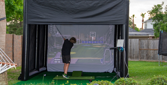 Đào tạo ngoài trời bóng râm mô phỏng golf lều bóng râm mô phỏng golf lồng vỏ cho thực hành tại nhà với thiết kế tùy chỉnh