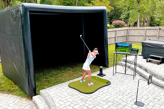 Chuồng huấn luyện golf di động Bộ mô phỏng golf bơm máy chiếu Trại bắn súng với màn hình