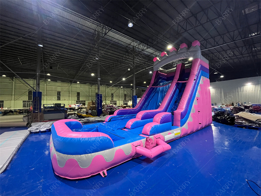 8.4x3.6x6m Custom Jumper Bouncy Kids Pink Princess Bánh trượt nước bơm cho bữa tiệc