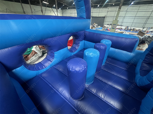 Thương mại màu xanh Modern Bounce House Inflatable Obstacle Course Với Slide Đối với người lớn Trẻ em