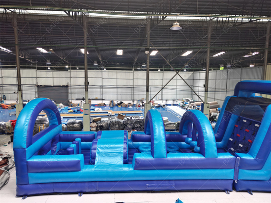 Thương mại màu xanh Modern Bounce House Inflatable Obstacle Course Với Slide Đối với người lớn Trẻ em