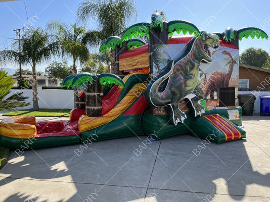 Căn nhà sau Lâu đài Bouncy Dinosaur Bounce House Bể bơi trượt nước Bể bơi hơi cho bữa tiệc