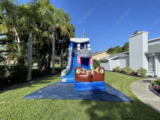 Chủ đề cá mập Độ dày PVC Công viên nước bơm bơi với hồ bơi nước trượt cho trẻ em