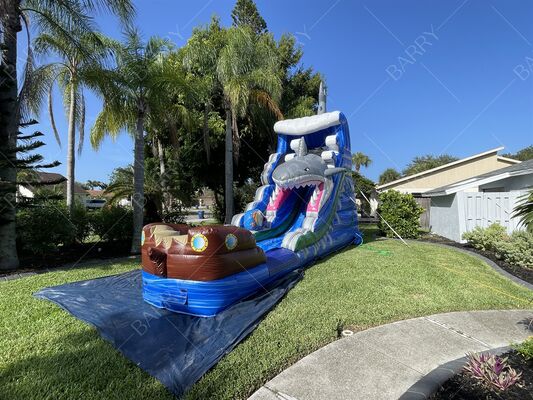 Chủ đề cá mập Độ dày PVC Công viên nước bơm bơi với hồ bơi nước trượt cho trẻ em