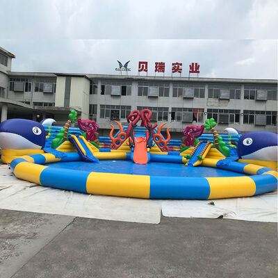 Tùy chỉnh khổng lồ bạch tuộc công viên nước, dolohin động vật inflatable công viên nước với hồ bơi lớn đồ chơi