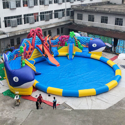 Tùy chỉnh khổng lồ bạch tuộc công viên nước, dolohin động vật inflatable công viên nước với hồ bơi lớn đồ chơi