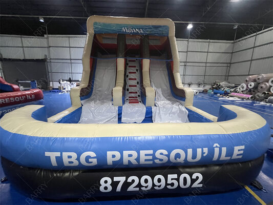 Cầu trượt bơm hơi 2 làn chủ đề Moana Cấp thương mại Cầu trượt bouncy cho trẻ em có hồ bơi