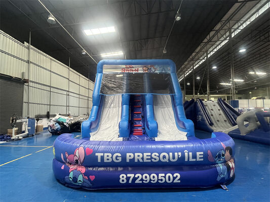 Cầu trượt bơm hơi 3 làn theo chủ đề Lilo & Stitch | Cầu trượt nước cho trẻ em loại thương mại