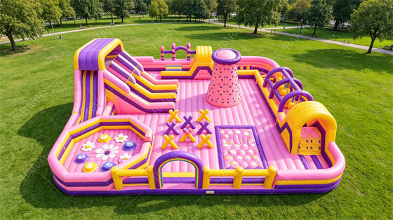 Neon Party Fun City đầy hơi. Tất cả trong một đèn LED nhảy và rào cản với slide. PVC thương mại cho chợ đêm, sự kiện trung tâm mua sắm và các bữa tiệc theo chủ đề.