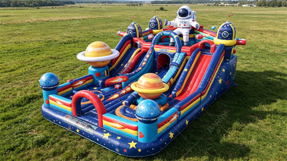 Không gian ngoài hành tinh phi hành gia sân chơi bơm. Công viên nổi theo chủ đề giáo dục với slide hành tinh. PVC thương mại cho các sự kiện gia đình và các hoạt động ở trường.