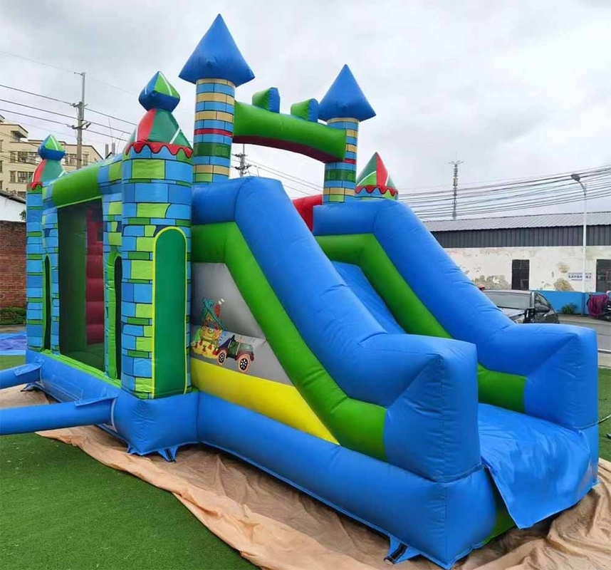 Shipment nhanh Chuông thổi PVC vật liệu kết hợp nhà thổi với trượt và bóng rổ vòng xoay