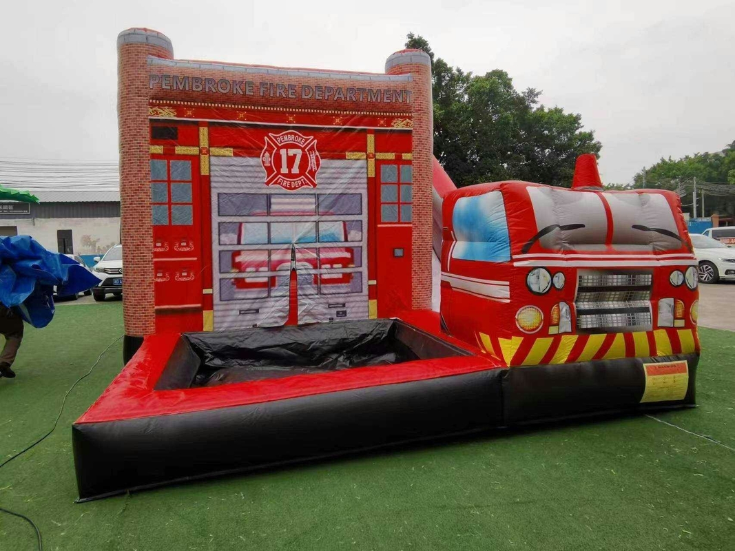 OEM ODM 3 trong 1 Trạm cứu hỏa Bounce House với hồ bơi Bouncy Jumper Lâu đài Water Slide Obstacle For Kids
