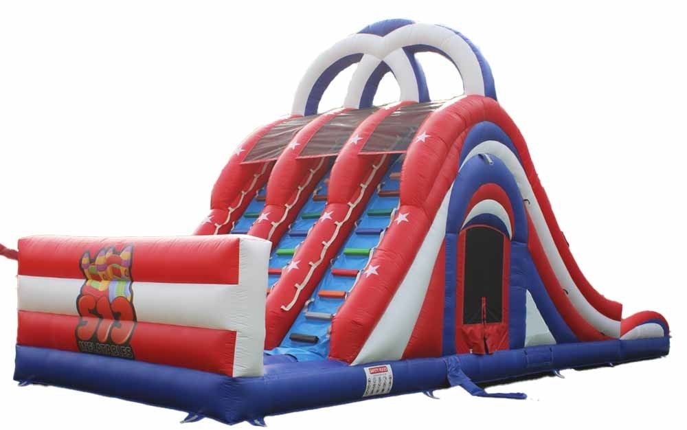 Trong nhà / ngoài trời vui vẻ và chơi Mỹ 3 làn đường trượt nước Bounce House Combo với cầu thang phía sau