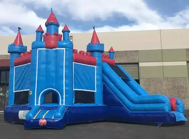 Trong nhà / ngoài trời Princess Castle Blue & Red Bouncy Castle với Slider cho sự kiện của bạn