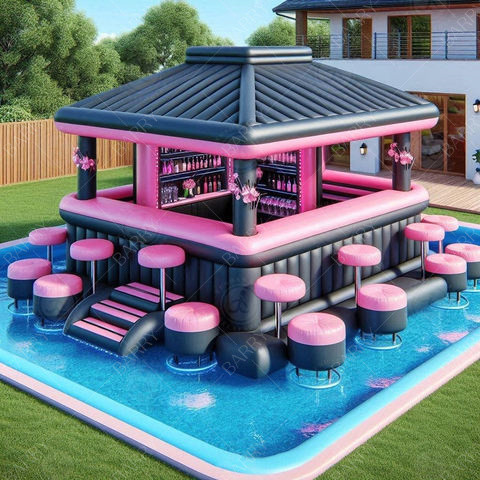 Pink Floating Water Pool Bar Portable Airtight Pool Bar Leisure Platform Party Bar Bể bơi nước bơm
