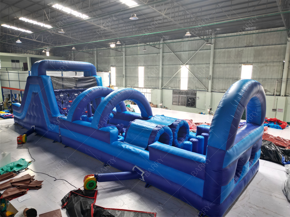 Thương mại màu xanh Modern Bounce House Inflatable Obstacle Course Với Slide Đối với người lớn Trẻ em