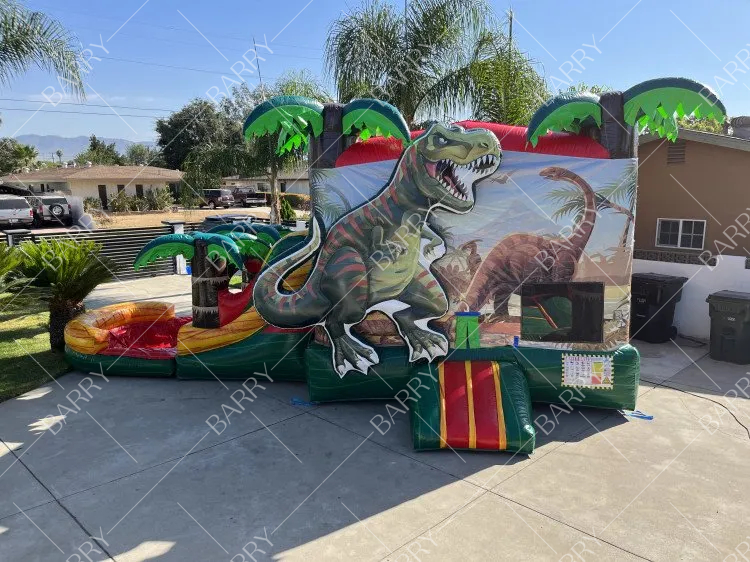Căn nhà sau Lâu đài Bouncy Dinosaur Bounce House Bể bơi trượt nước Bể bơi hơi cho bữa tiệc